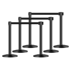 6 Pcs Crowd Control Stanchion Set ,with Retractable Belts, Black Stanchions Queue with Sand Injection Hollow Base, for Theaters, Parties, Wedding