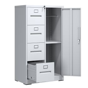 Metal Storage Vertical Filing Cabinet with Lock, Steel File Locker with 4 Drawers and 1 door for School, Living Room, Bedroom, Office (White)
