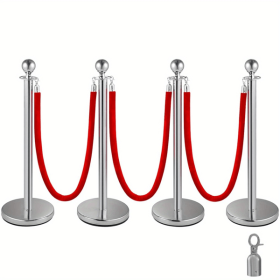 4Pcs Stanchions and Velvet Ropes,5 ft Red Velvet Rope Red Carpet Ropes and Poles Crowd Control Barriers, for Party Supplies